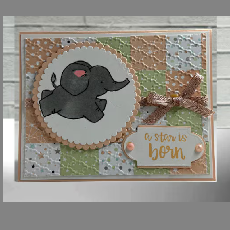 A Star Is Born Baby Girl Card - Cute Elephant Quilt Design - Welcome New Baby