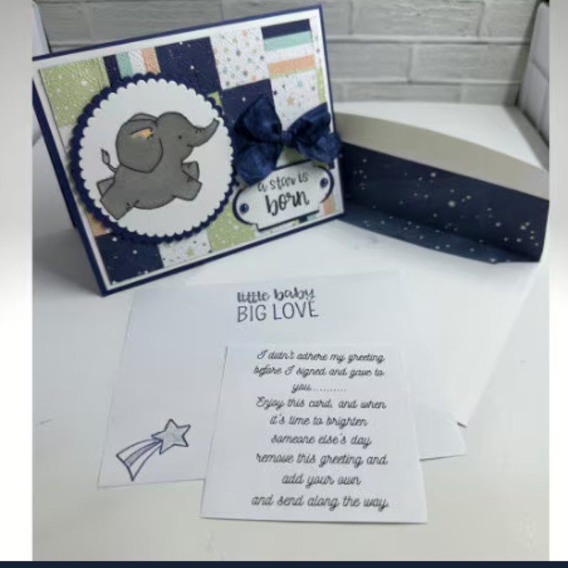 A Star Is Born Baby Boy Card - Cute Elephant Quilt Design - Welcome New Baby