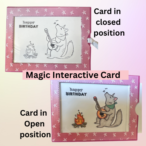 Interactive Birthday Card with Pull-Tab Magic – Bear Playing Banjo Around Campfire – Unique Birthday Surprise