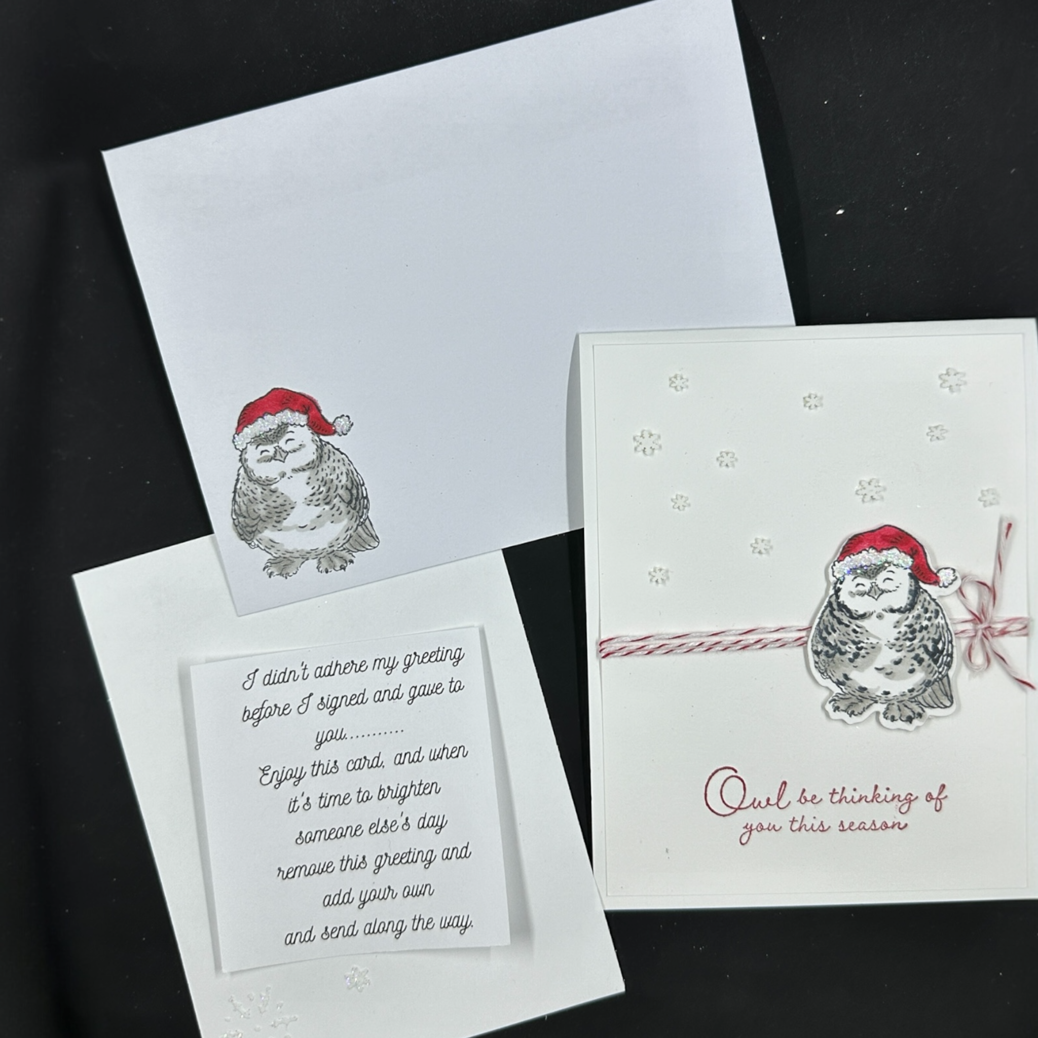 Owl Christmas Card with Santa Hat and Clean White Design