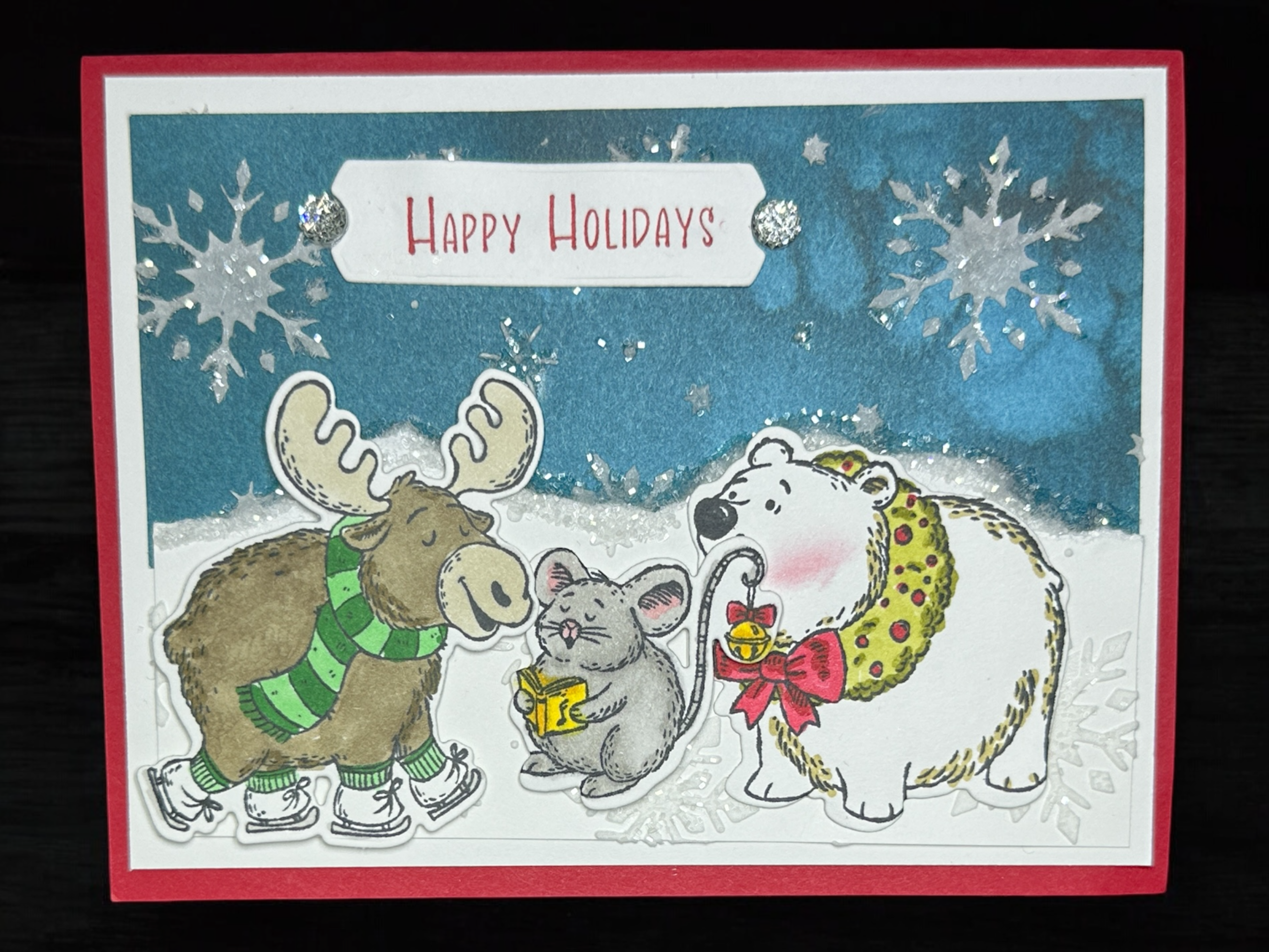 Festive Animal Christmas Card with Moose, Mouse, and Polar Bear