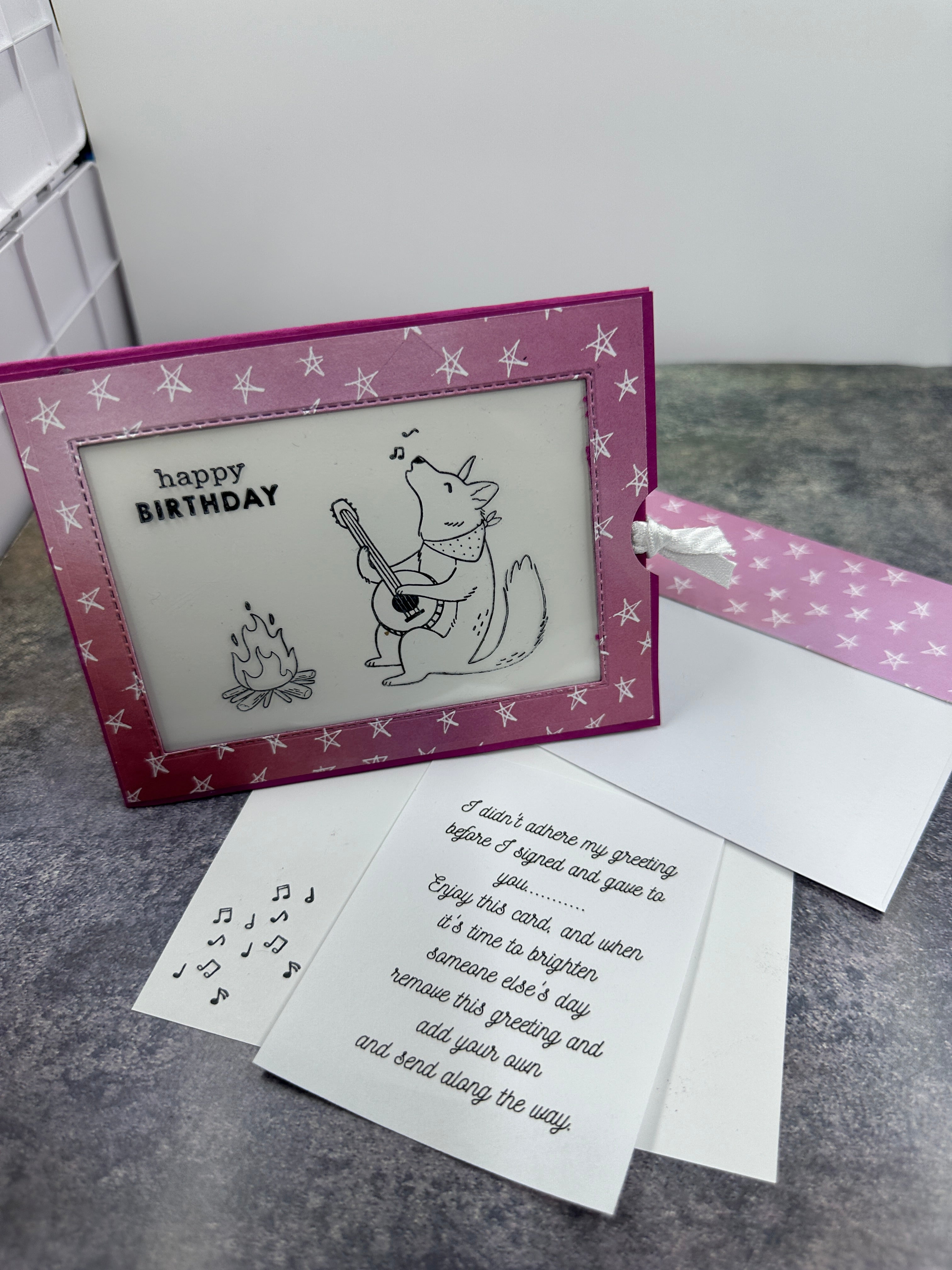 Interactive Birthday Card with Pull-Tab Magic – Bear Playing Banjo Around Campfire – Unique Birthday Surprise