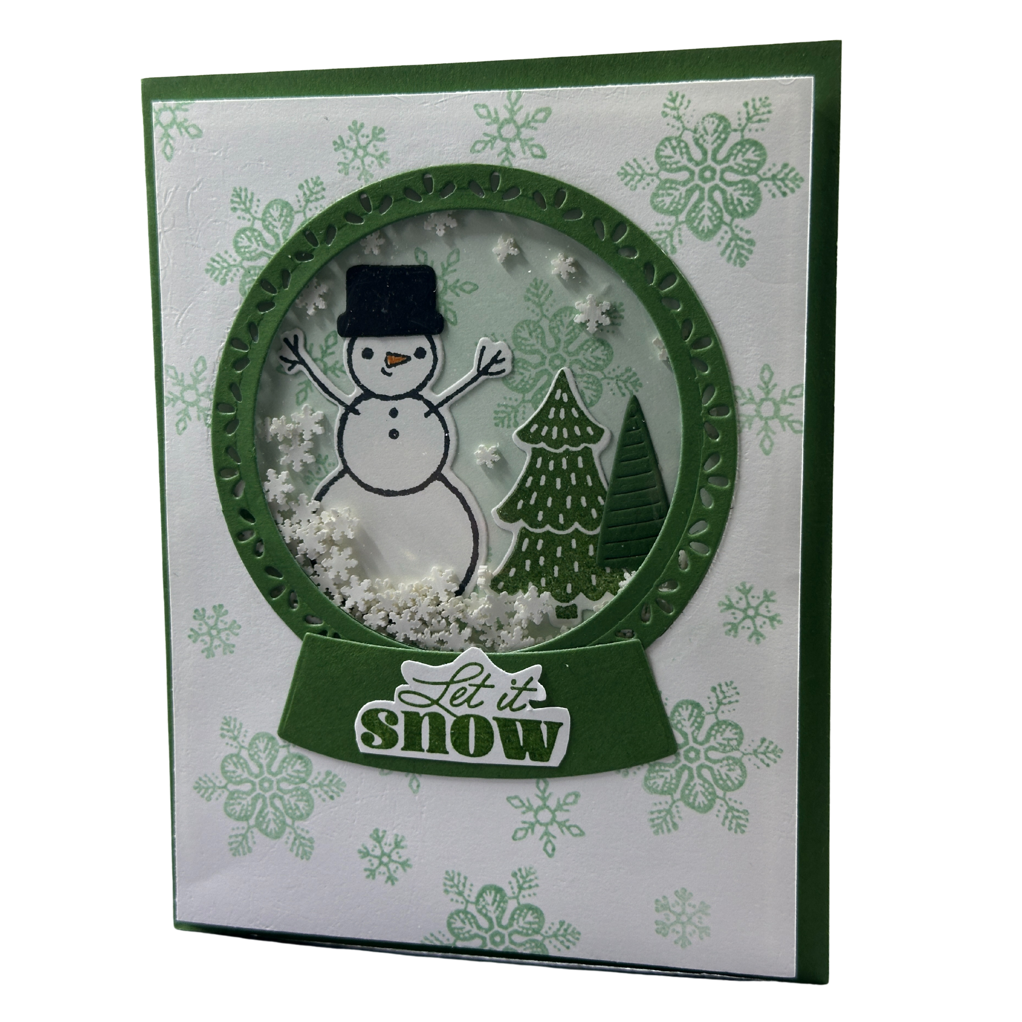 Snowman Winter Greeting Card with Shaker Snow Globe Effect, Season's Let It Snow Holiday Card