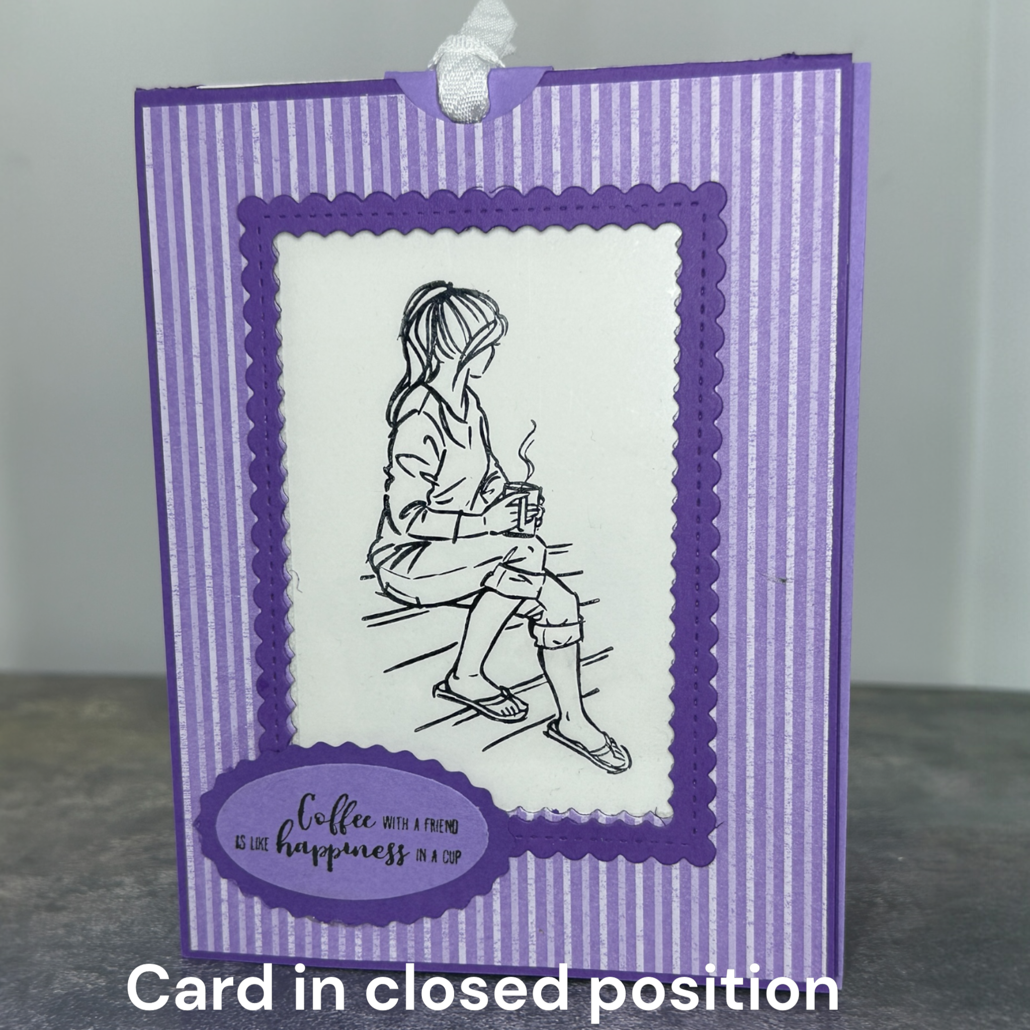 Magic Reveal Card with Pull-Tab | Handmade Color-Changing Card Featuring Girl with Coffee