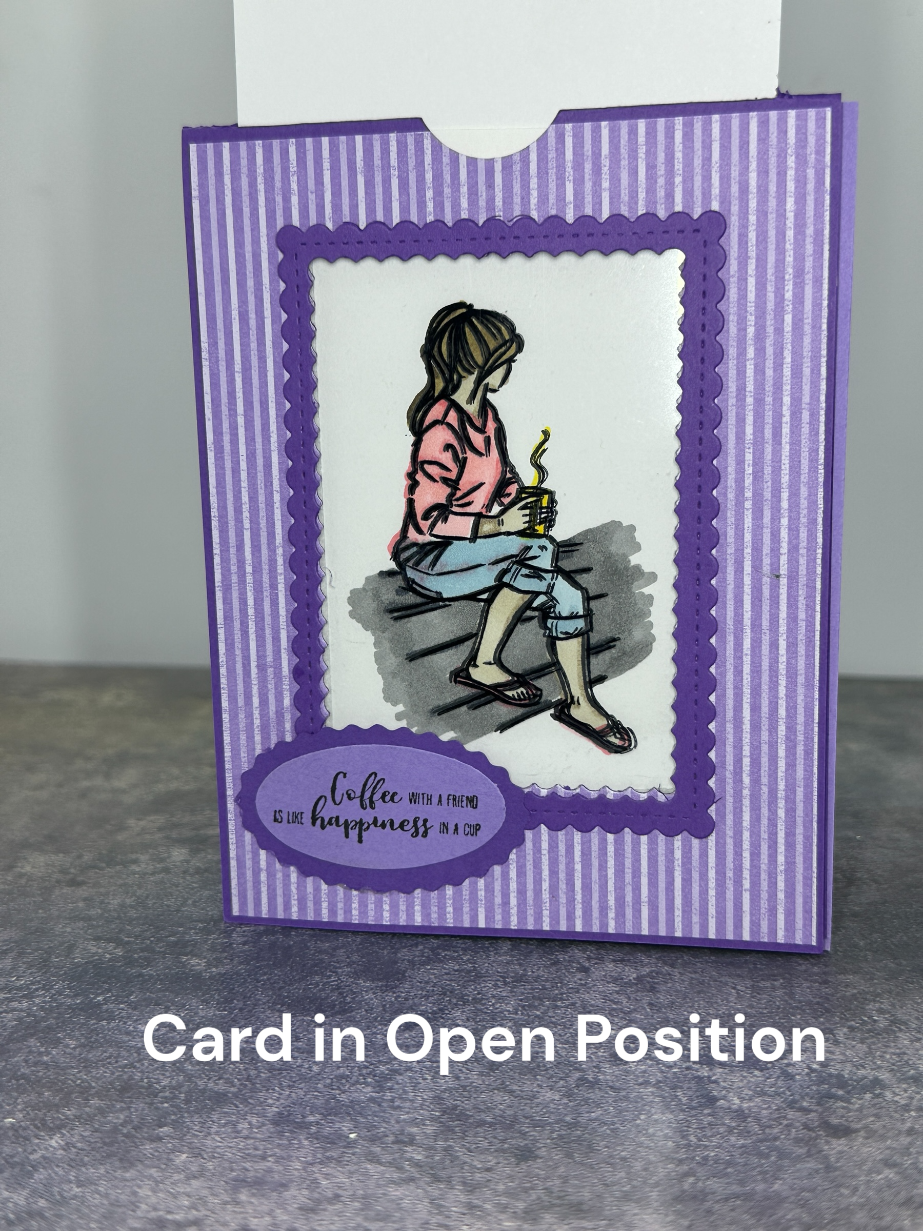 Magic Reveal Card with Pull-Tab | Handmade Color-Changing Card Featuring Girl with Coffee