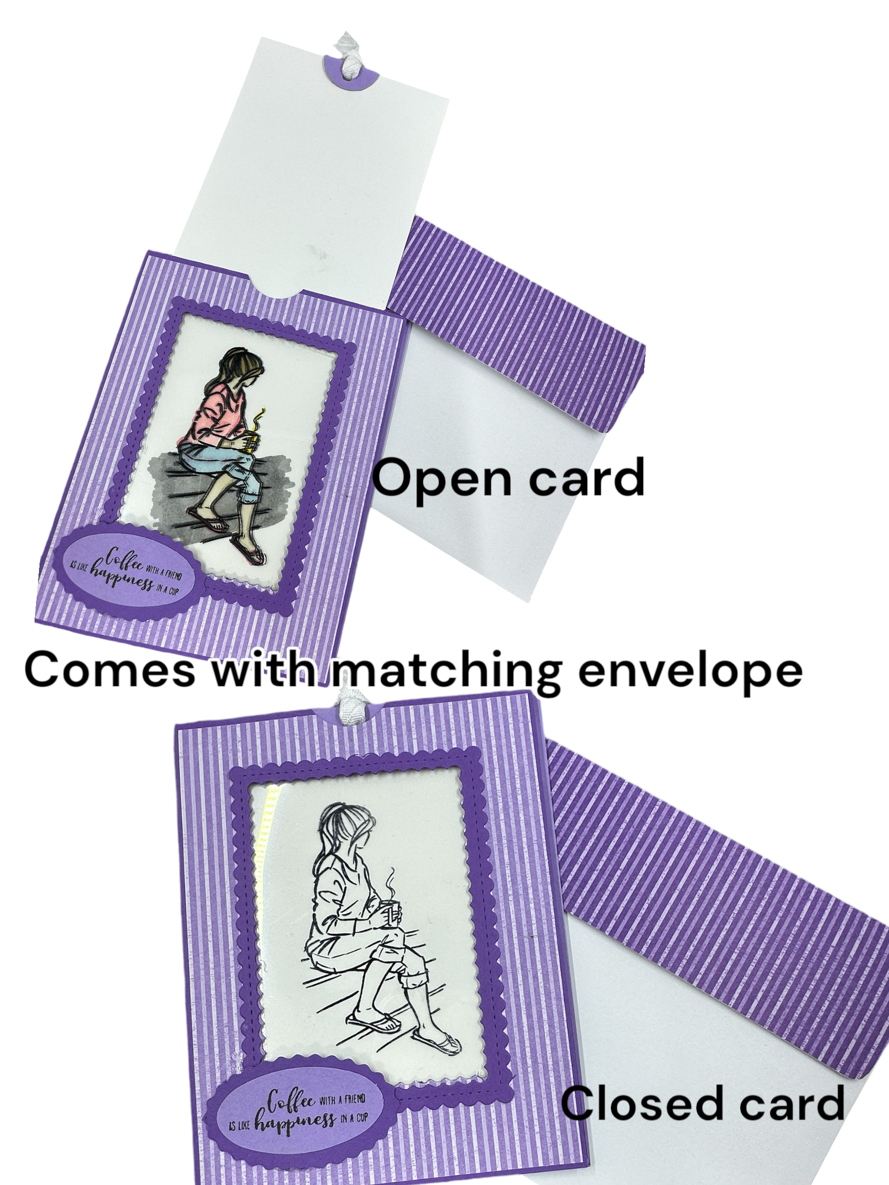 Magic Reveal Card with Pull-Tab | Handmade Color-Changing Card Featuring Girl with Coffee