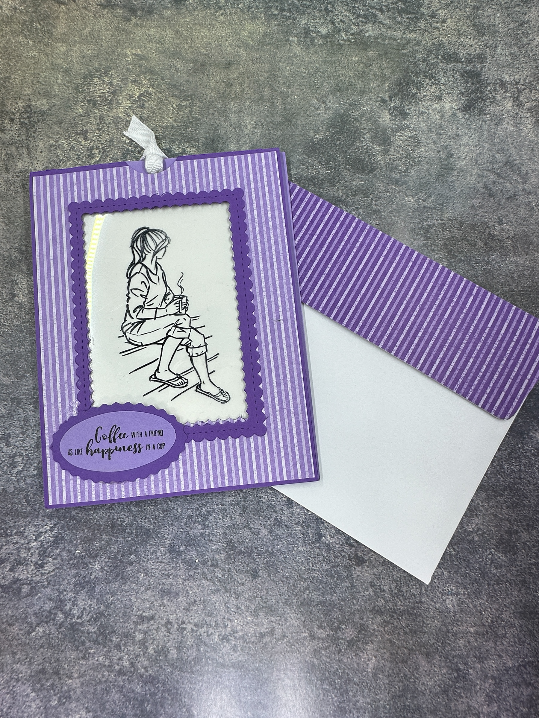 Magic Reveal Card with Pull-Tab | Handmade Color-Changing Card Featuring Girl with Coffee