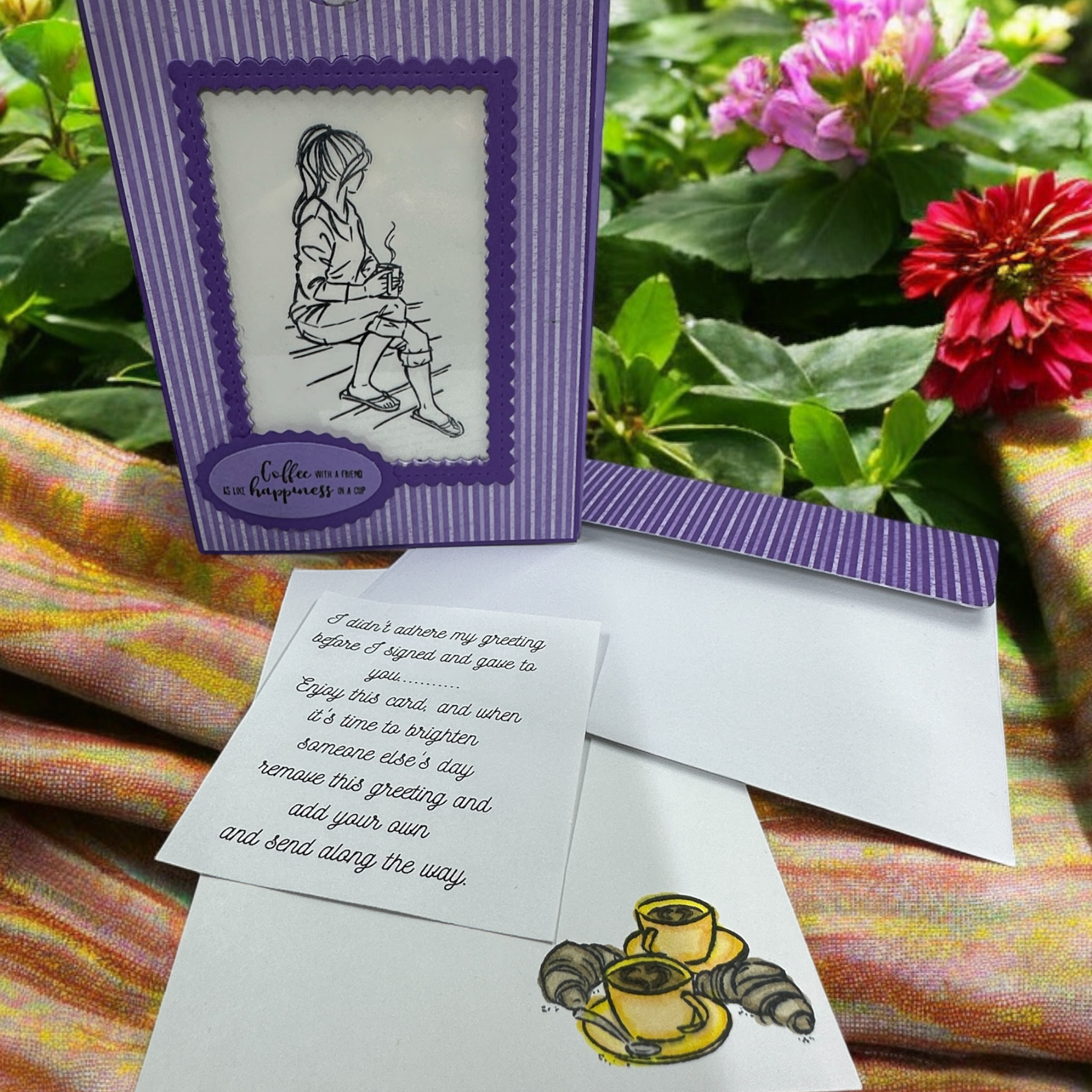 Magic Reveal Card with Pull-Tab | Handmade Color-Changing Card Featuring Girl with Coffee