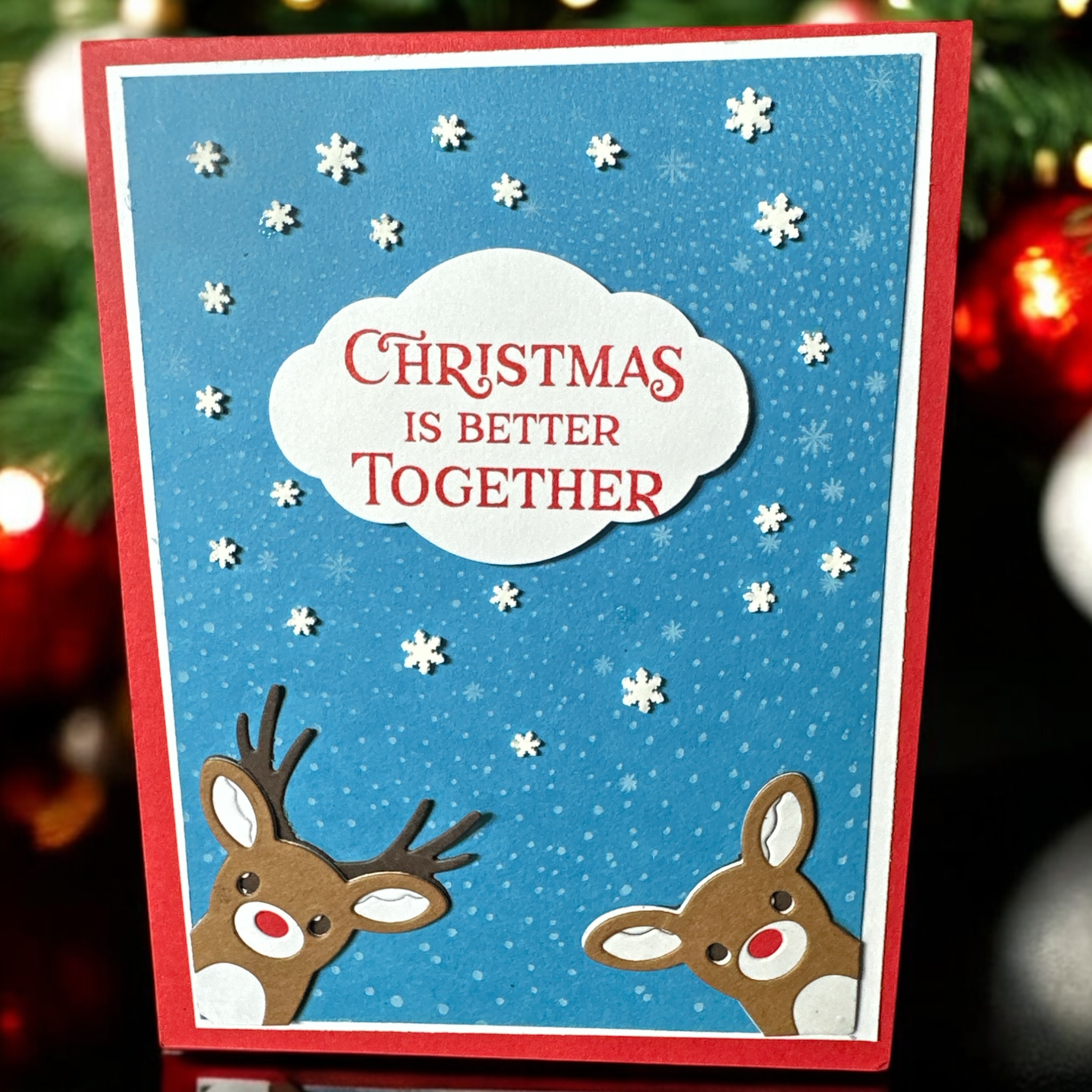 Charming Christmas Card with Reindeer and Snowflakes - Cute Holiday Greeting for Friends & Family