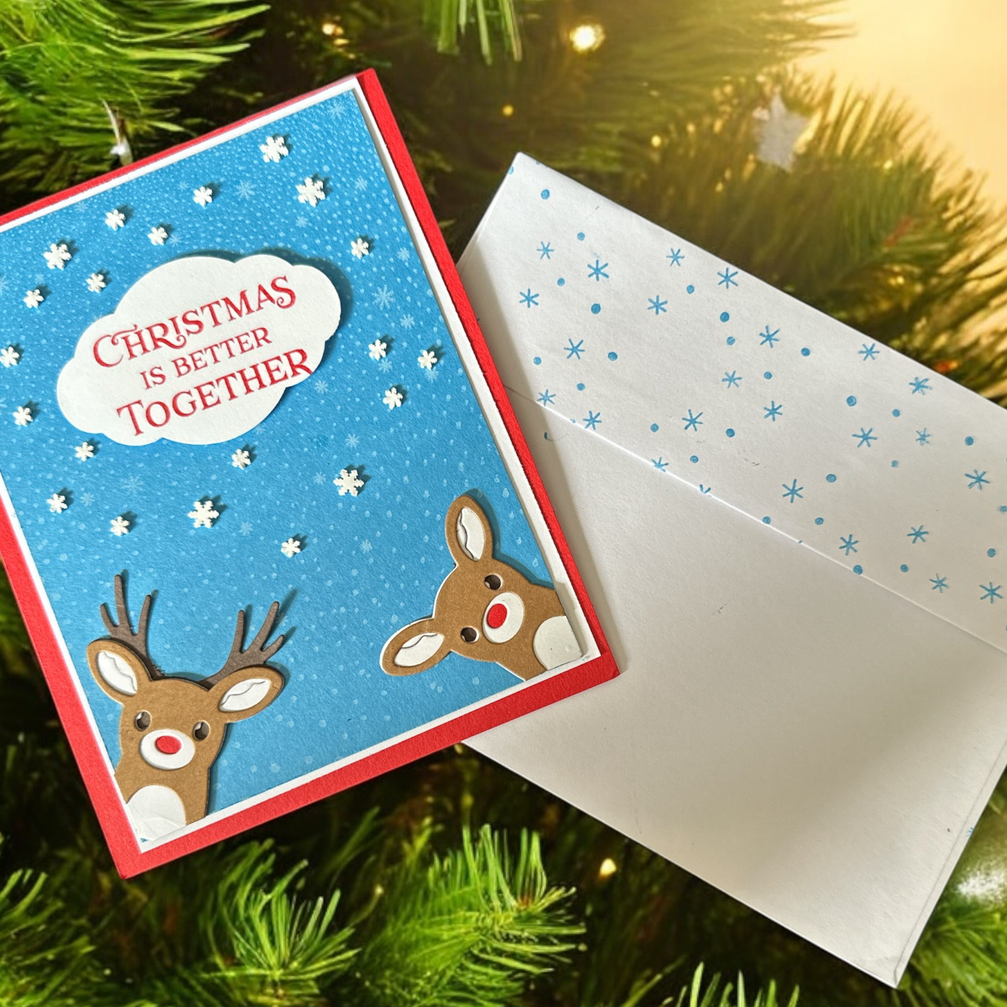 Charming Christmas Card with Reindeer and Snowflakes - Cute Holiday Greeting for Friends & Family