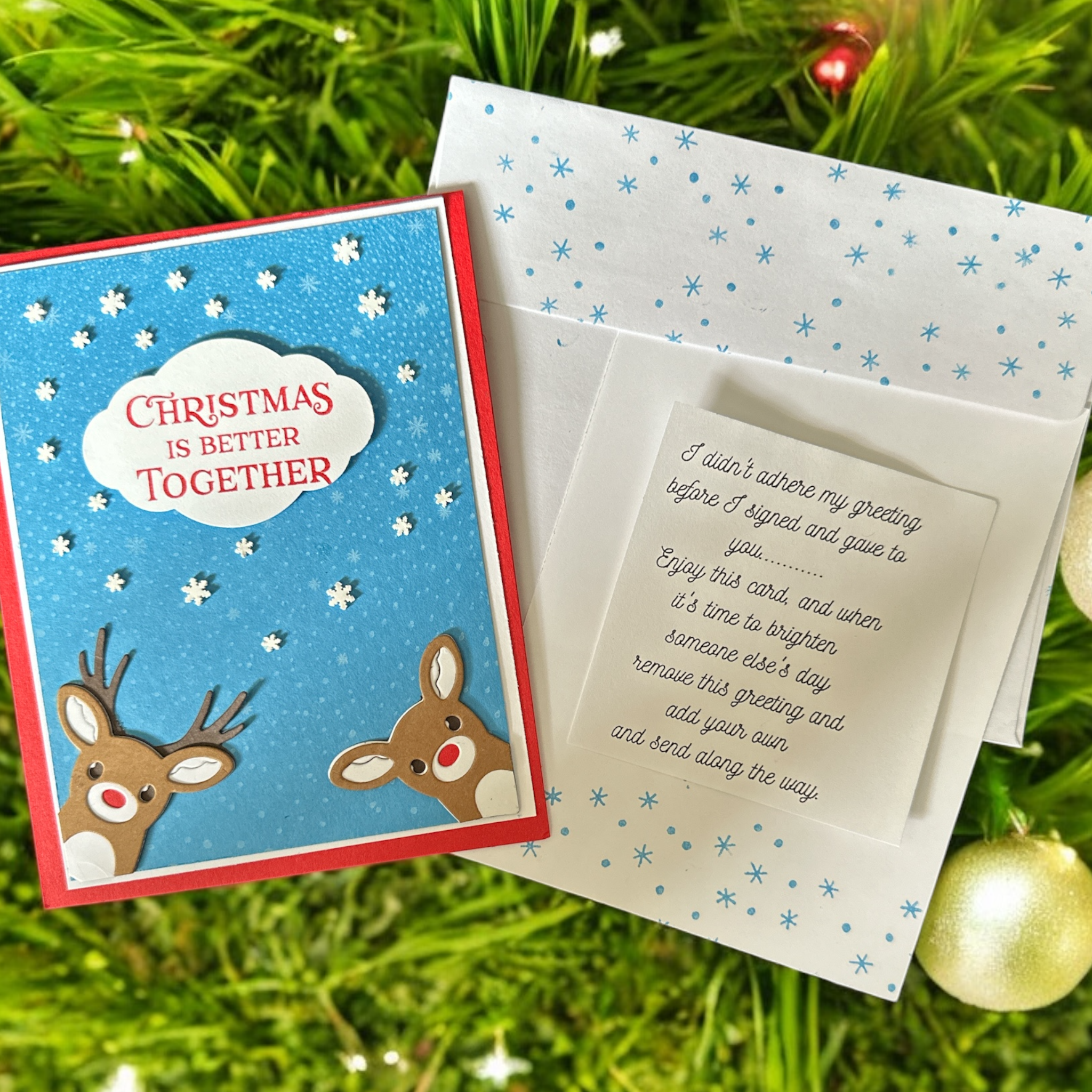 Charming Christmas Card with Reindeer and Snowflakes - Cute Holiday Greeting for Friends & Family