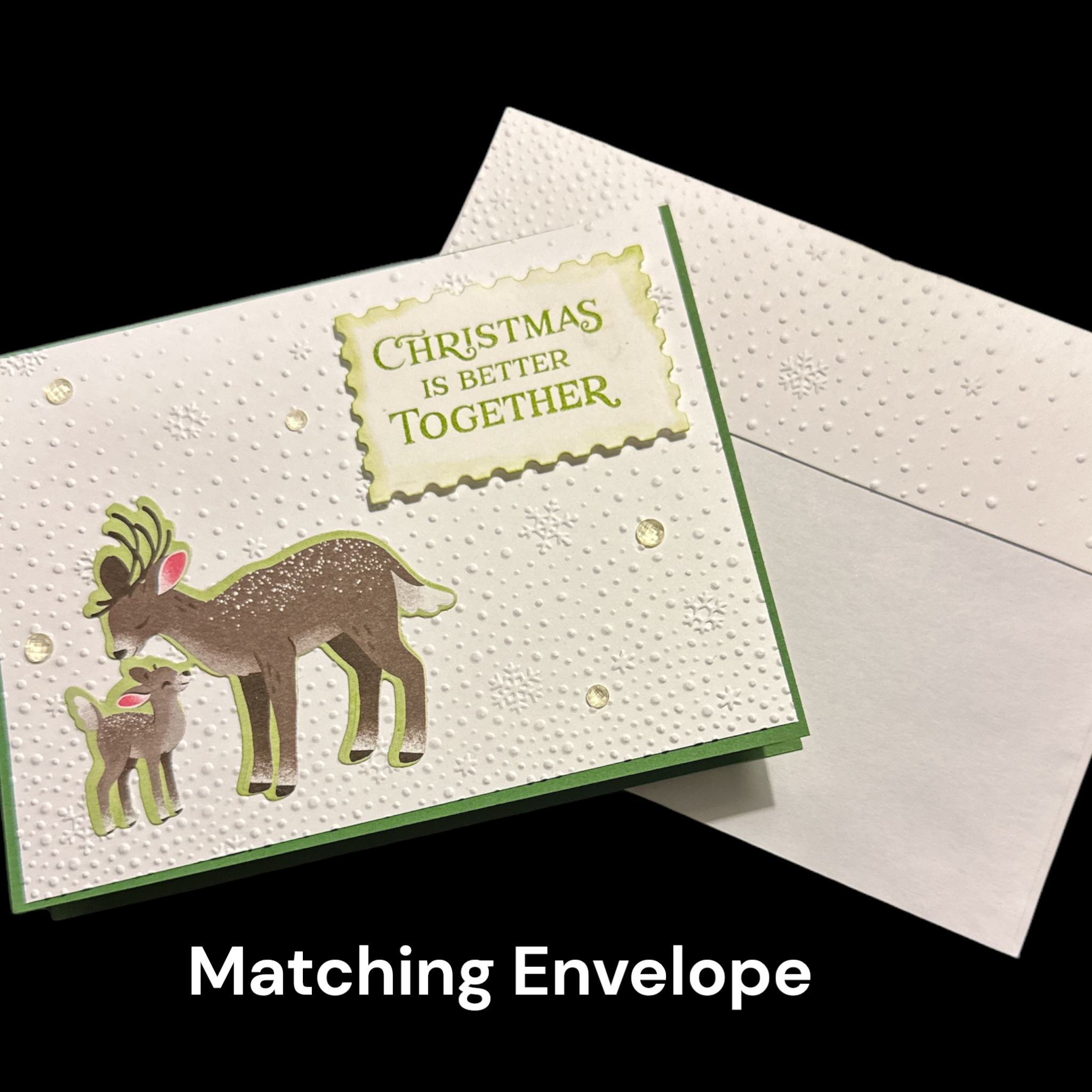 Elegant Christmas Card with Mama and Baby Deer, Embossed Snowflakes, Holiday Greetings