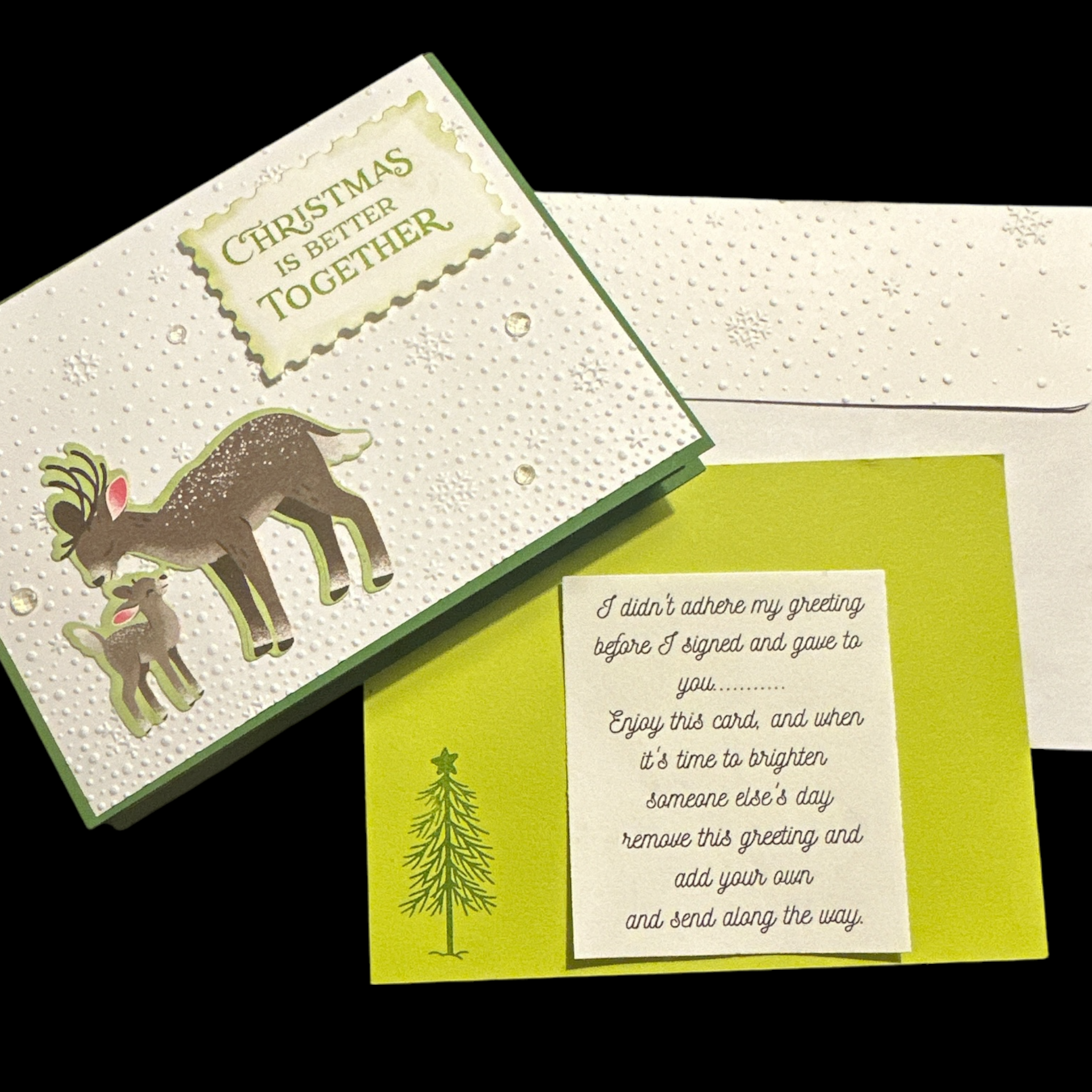 Elegant Christmas Card with Mama and Baby Deer, Embossed Snowflakes, Holiday Greetings