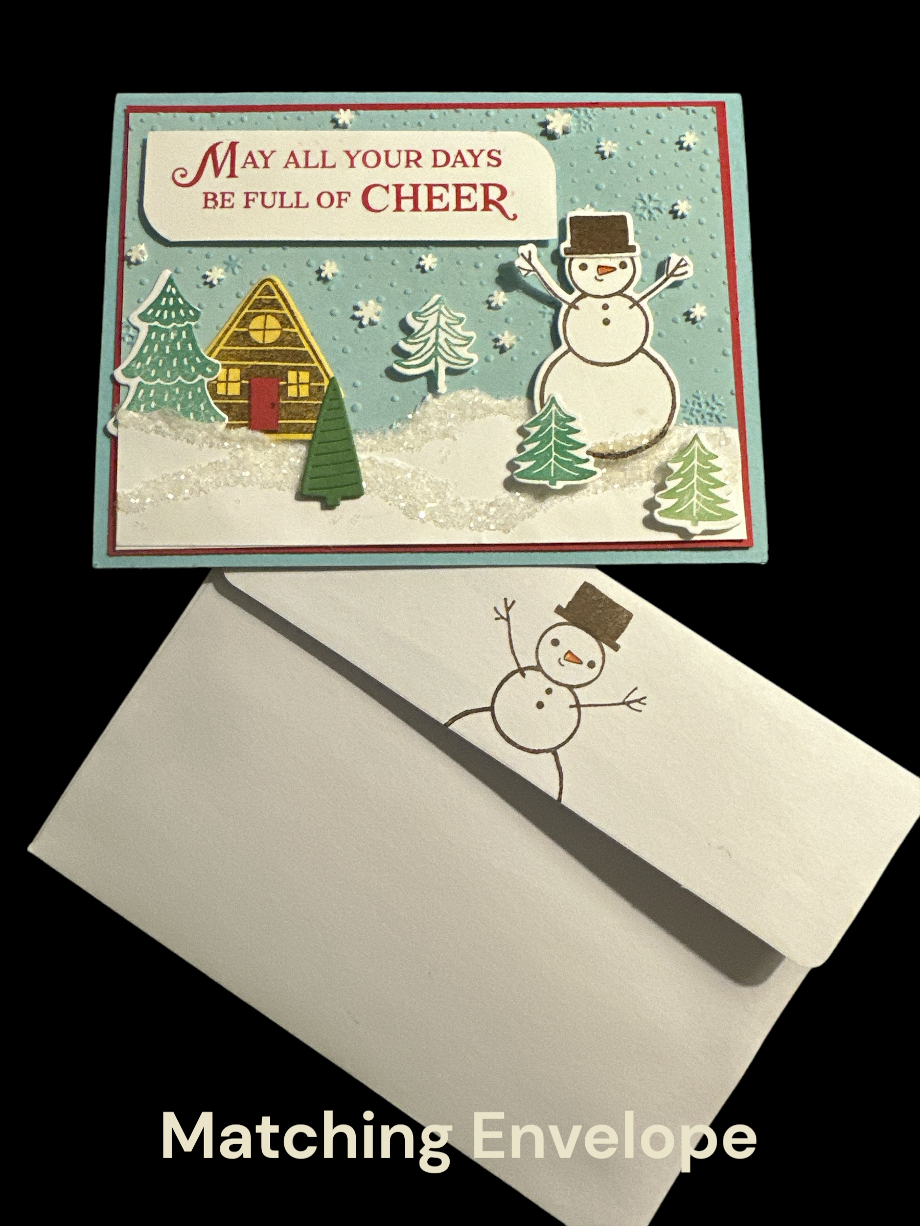 Snowman Christmas Card with Welcoming Home, Snowy Winter Scene, Holiday Cheer