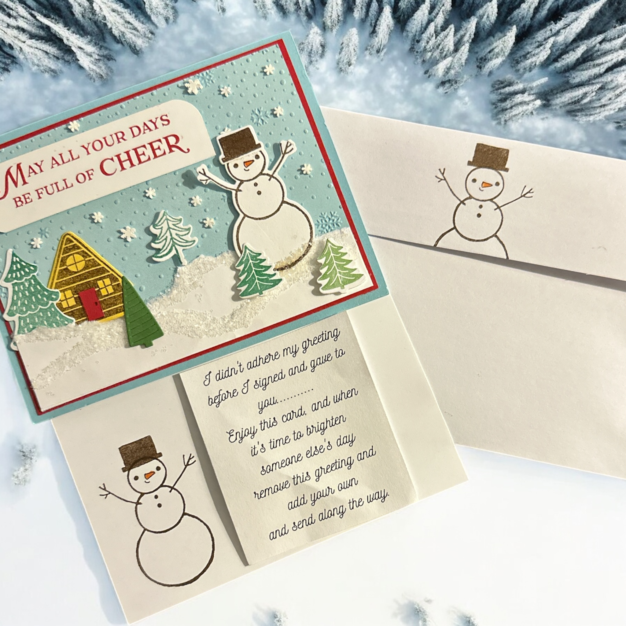 Snowman Christmas Card with Welcoming Home, Snowy Winter Scene, Holiday Cheer