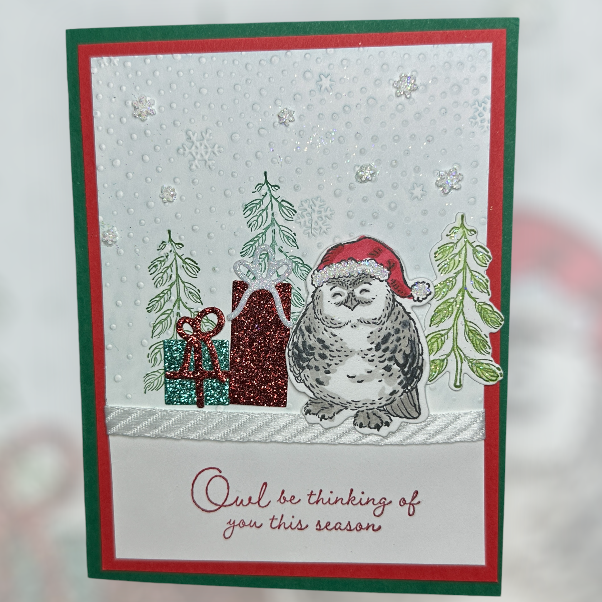 Christmas Owl Greeting Card, Festive Holiday Card, Cute Snowy Owl Christmas Wishes