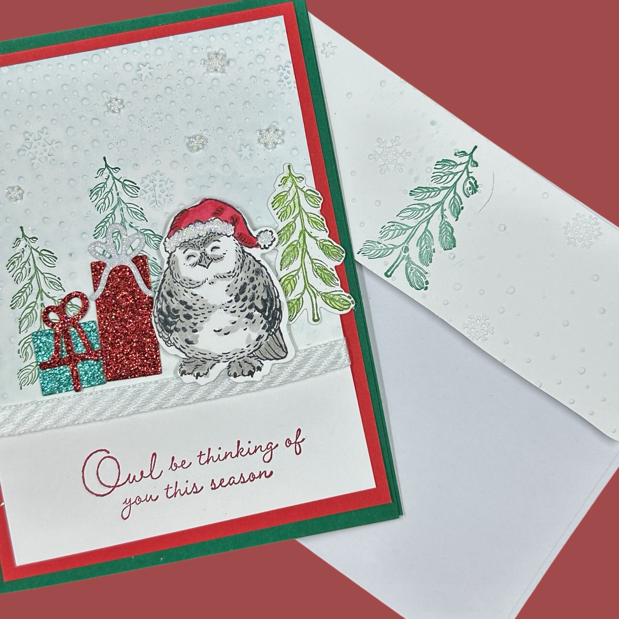 Christmas Owl Greeting Card, Festive Holiday Card, Cute Snowy Owl Christmas Wishes