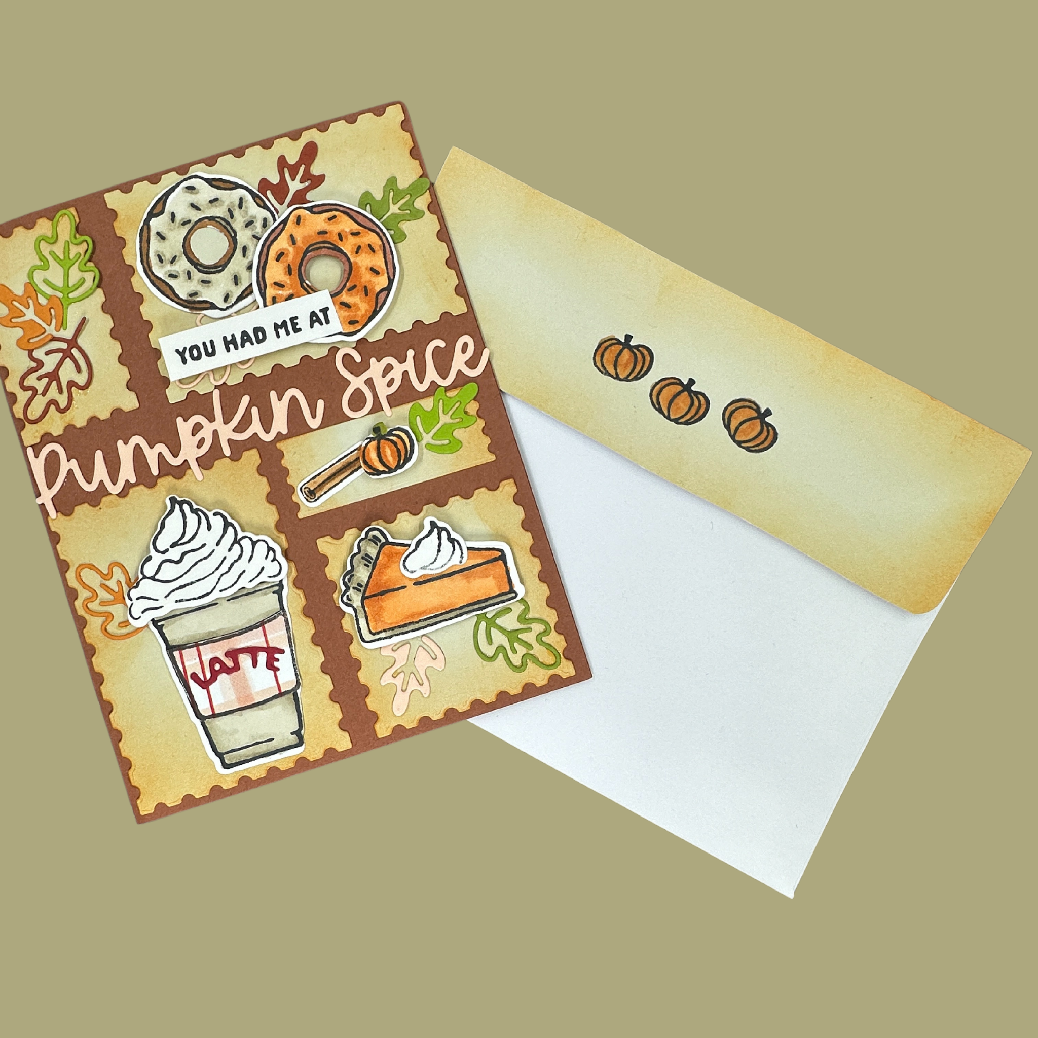 Fall Greeting Card with Donuts, Pumpkin Pie, and Latte – You Had Me at Pumpkin Spice – Perfect for Autumn Lovers