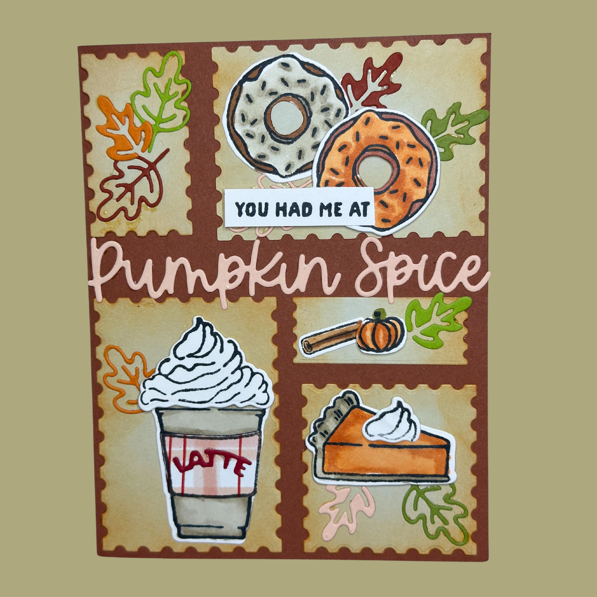 Fall Greeting Card with Donuts, Pumpkin Pie, and Latte – You Had Me at Pumpkin Spice – Perfect for Autumn Lovers