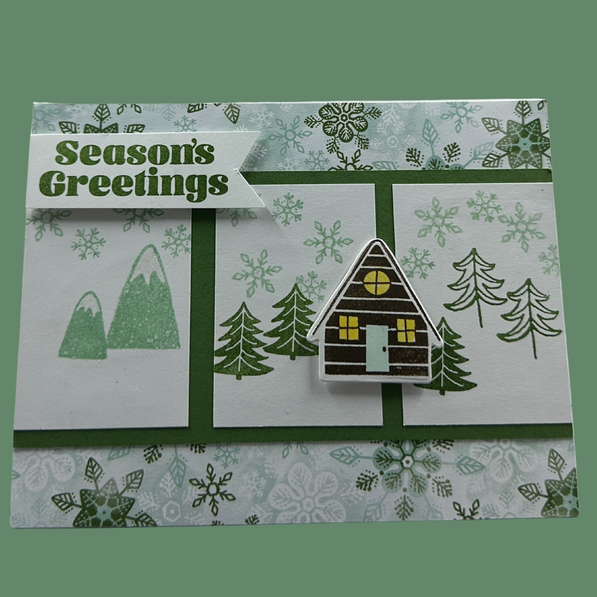 Charming Snowflake Holiday Card with Winter Scene and Warm Home Greeting