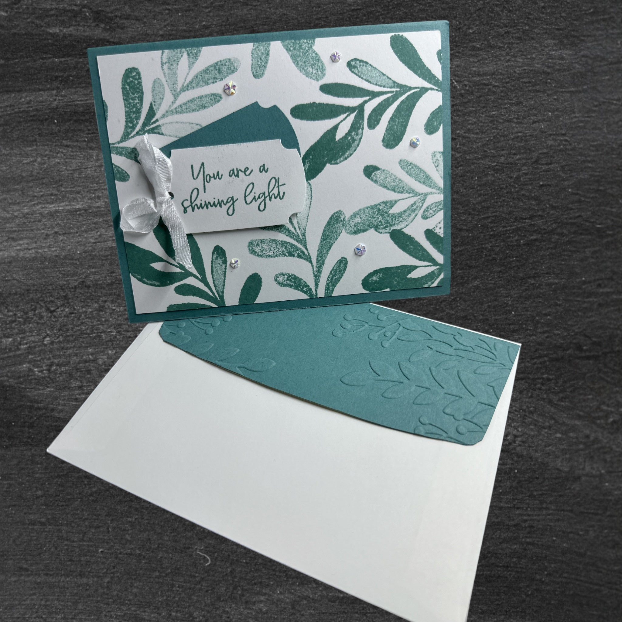 Inspiring Greeting Card with Elegant Leaves and Ribbon - You Are a Shining Star