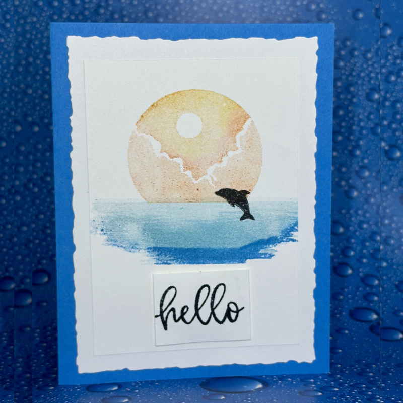 Tranquil Moonlit Lake Greeting Card with Dolphin - Hello for any Occasion