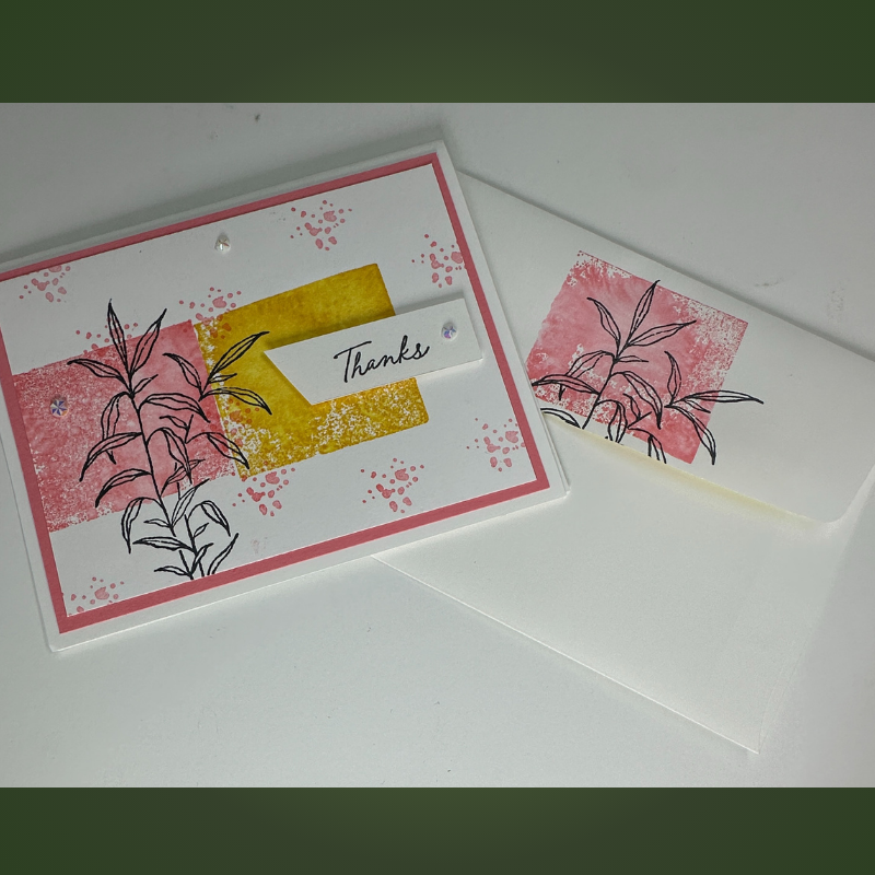Handmade Greeting Card with Stamped Leaf Design - Thanks