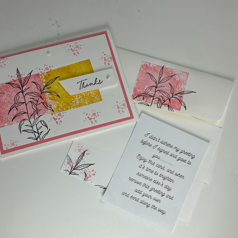 Handmade Greeting Card with Stamped Leaf Design - Thanks