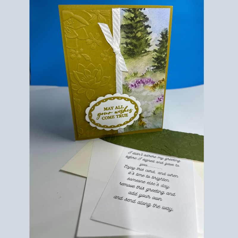 Nature's Wishes: Handcrafted Greeting Card with Floral Embossing and Watercolor Tree Scene