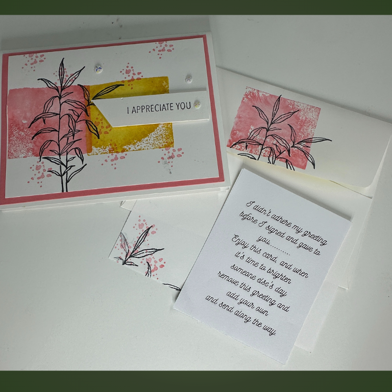 Handmade Greeting Card with Stamped Leaf Design - I appreciate you