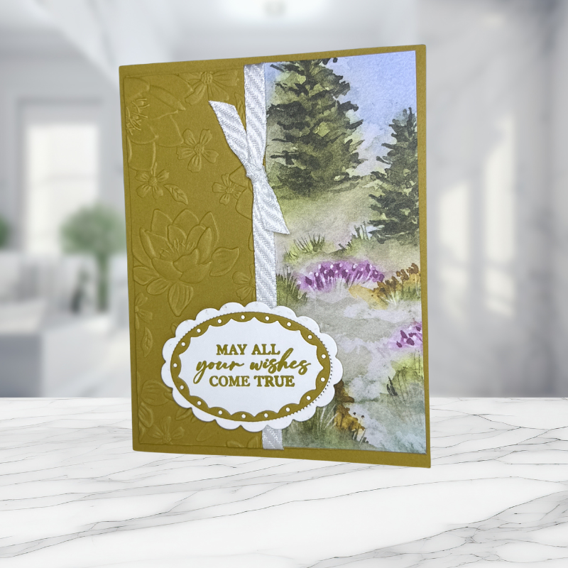 Nature's Wishes: Handcrafted Greeting Card with Floral Embossing and Watercolor Tree Scene