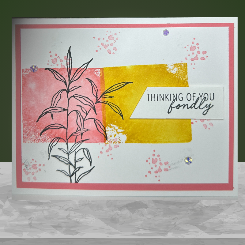 Handmade Greeting Card with Stamped Leaf Design - Thinking Of You Fondly
