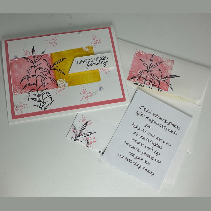 Handmade Greeting Card with Stamped Leaf Design - Thinking Of You Fondly