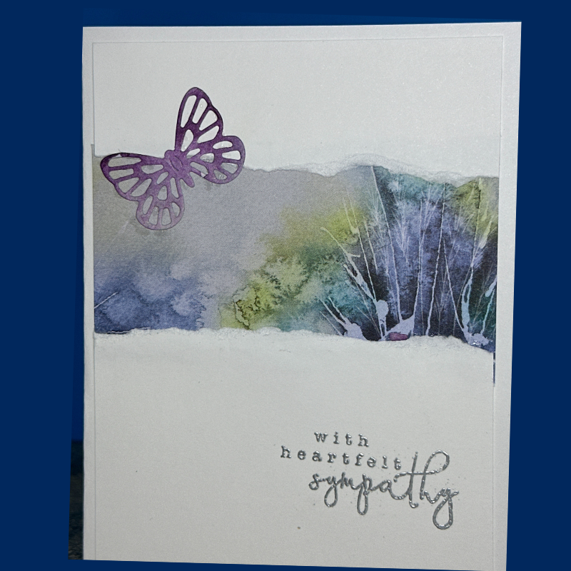 Handcrafted Sympathy Card with Delicate Foliage and Die Cut Butterfly - Sympathetic Greeting