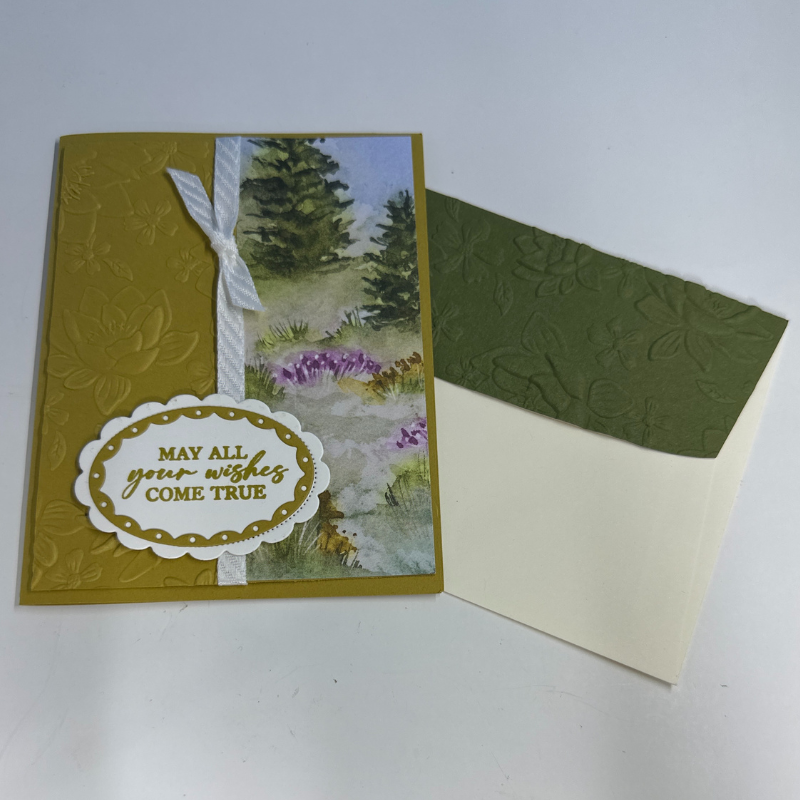 Nature's Wishes: Handcrafted Greeting Card with Floral Embossing and Watercolor Tree Scene