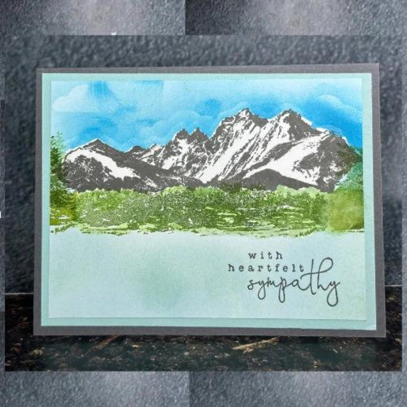 Serene Mountains Sympathy Card - With Heartfelt Sympathy - Blue Sky - Handmade Greeting