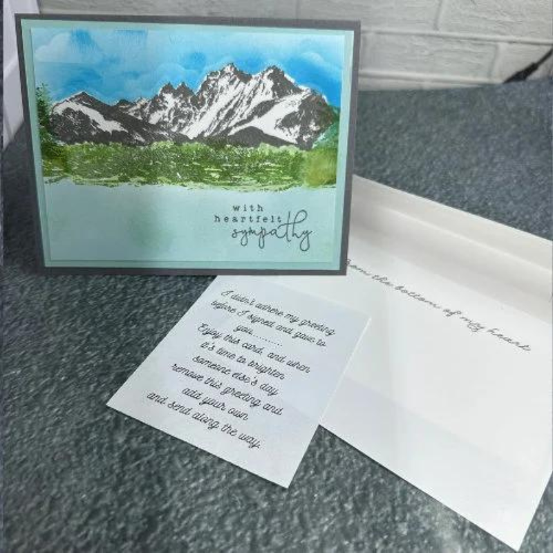 Serene Mountains Sympathy Card - With Heartfelt Sympathy - Blue Sky - Handmade Greeting