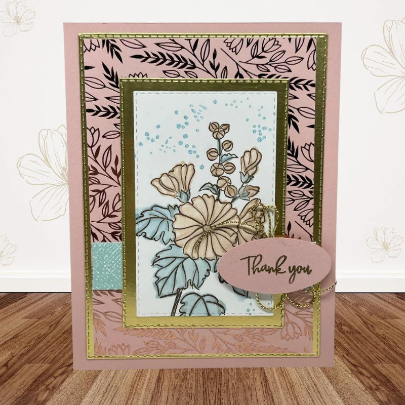 Say Thank You elegant gold and pink greeting card. Soft and subtle flowers for someone special. Minimalistic Card